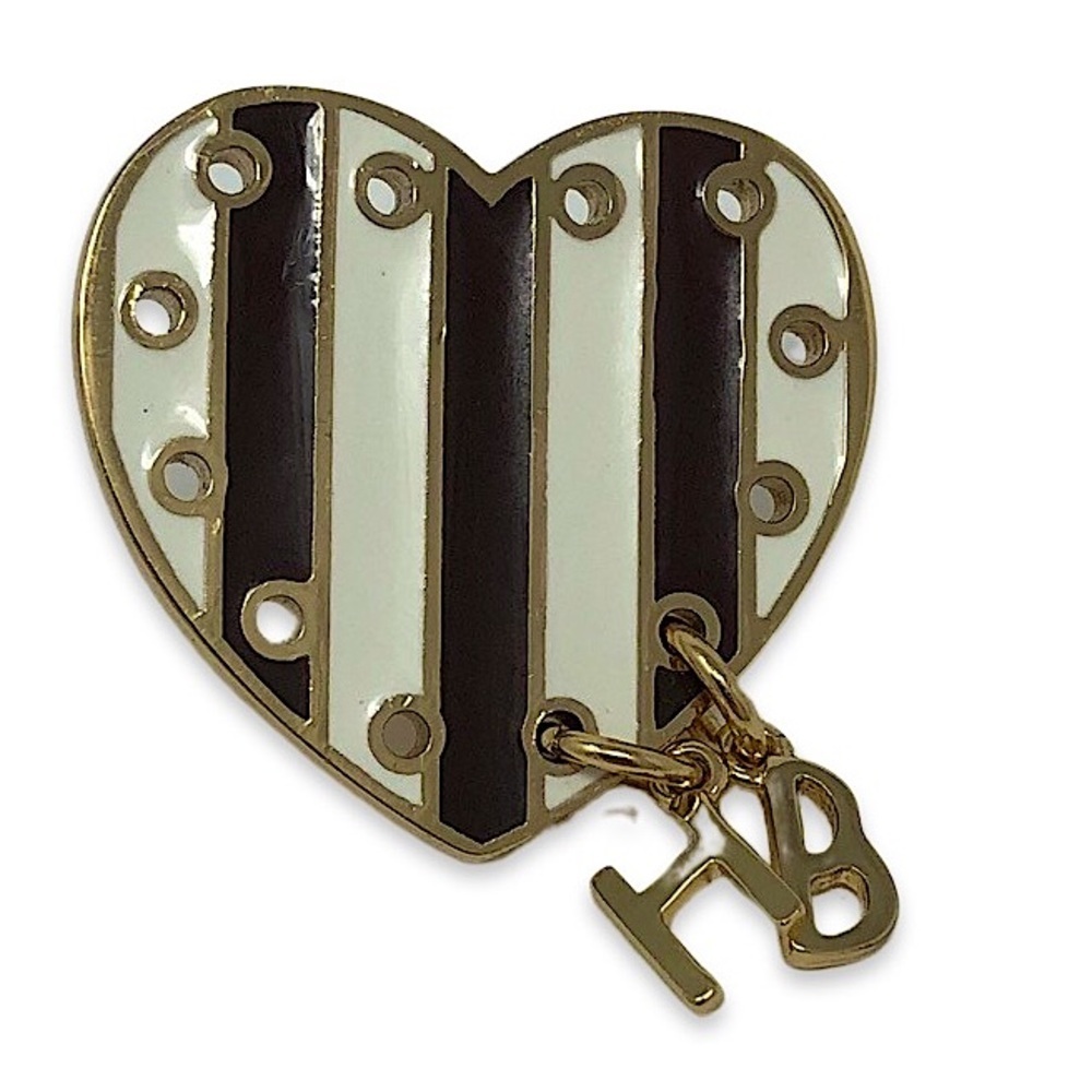 Henri Bendel Collectible White and Black Stripe Heart Pin